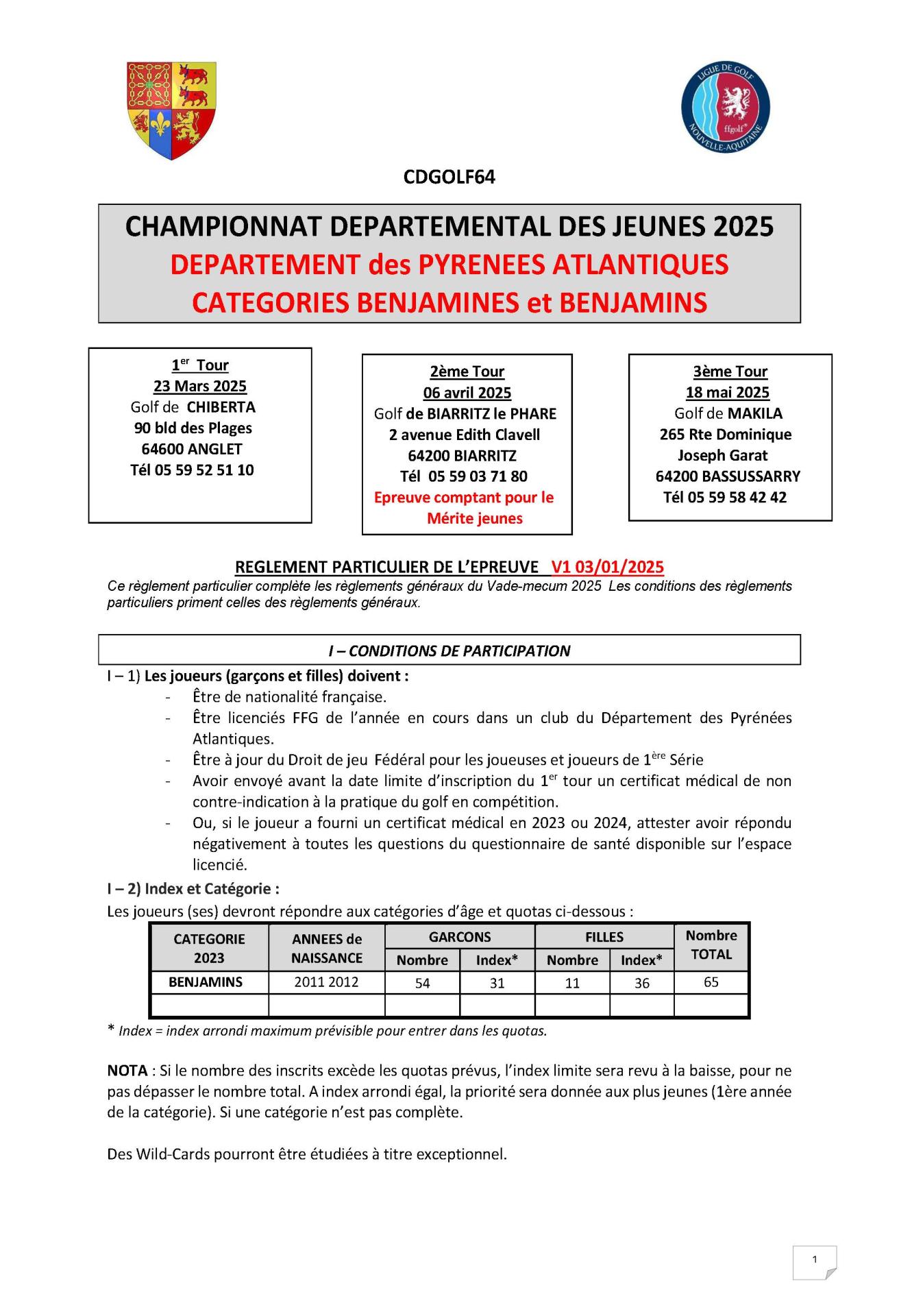 Cd64 reglement benjamins 2025 page 1